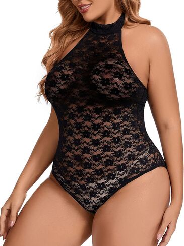 ملابس داخلية تيدي مثيرة مقاس كبير من Ella Lust للنساء قطعة واحدة برقبة عالية ورسن ملابس نوم شفافة من Margarita مزهّرة من الدانتيل in Kuwait