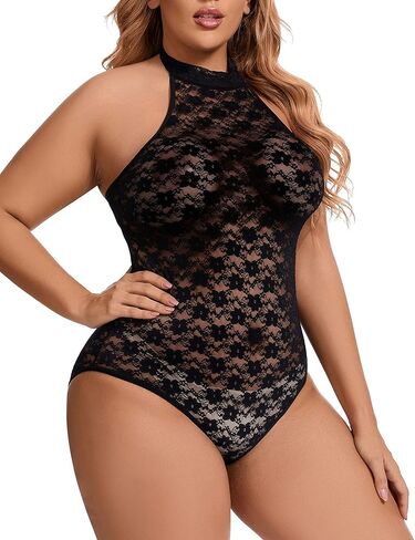 ملابس داخلية تيدي مثيرة مقاس كبير من Ella Lust للنساء قطعة واحدة برقبة عالية ورسن ملابس نوم شفافة من Margarita مزهّرة من الدانتيل in Kuwait