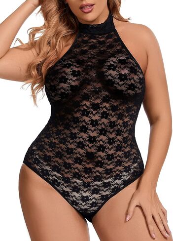 ملابس داخلية تيدي مثيرة مقاس كبير من Ella Lust للنساء قطعة واحدة برقبة عالية ورسن ملابس نوم شفافة من Margarita مزهّرة من الدانتيل in Kuwait