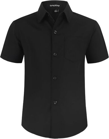 Spring&Gege Boys' Short Sleeve Dress Shirts Formal Uniform Poplin Solid in Kuwait