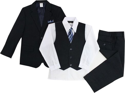Luca Gabriel Toddler Boys' 5 Piece Pinstripe Suite Handkerchief Set in Saudi Arabia