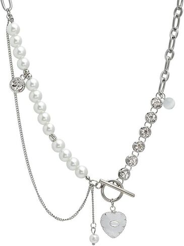 Buyongwant Transparent Heart shaped Irregular Necklace with Pearl Splice Chain Fashion Girl Jewelry in Kuwait