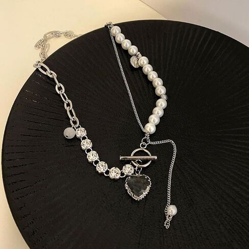 Buyongwant Transparent Heart shaped Irregular Necklace with Pearl Splice Chain Fashion Girl Jewelry in Kuwait