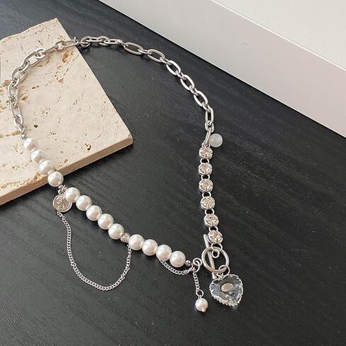 Buyongwant Transparent Heart shaped Irregular Necklace with Pearl Splice Chain Fashion Girl Jewelry in Kuwait