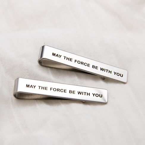 2 قطعة مقاطع التعادل للرجال الفضة شريط رابطة عنق دبوس رابطة عنق-قد تكون القوة معك مشبك ربطة عنق حرب النجوم مروحة هدية مضحكة in Kuwait