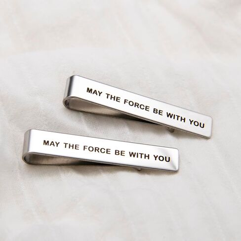 2 قطعة مقاطع التعادل للرجال الفضة شريط رابطة عنق دبوس رابطة عنق-قد تكون القوة معك مشبك ربطة عنق حرب النجوم مروحة هدية مضحكة in Kuwait