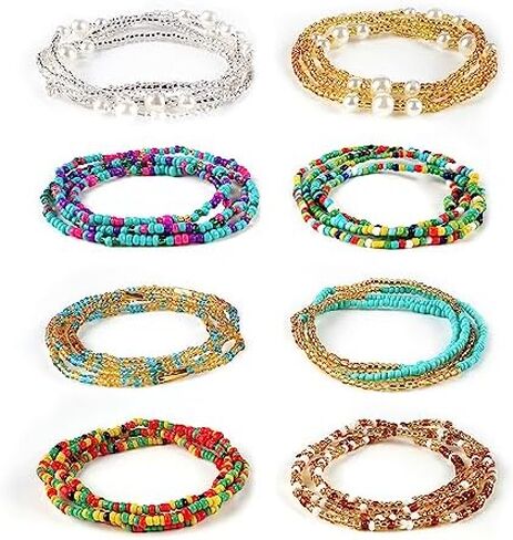 Waist Beads For Women 8pcs African Waist Beads Colorful Elastic Belly Chains Summer Belly Chain Jewelry For Women in Saudi Arabia