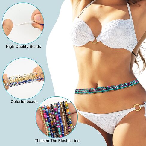 Waist Beads For Women 8pcs African Waist Beads Colorful Elastic Belly Chains Summer Belly Chain Jewelry For Women in Saudi Arabia
