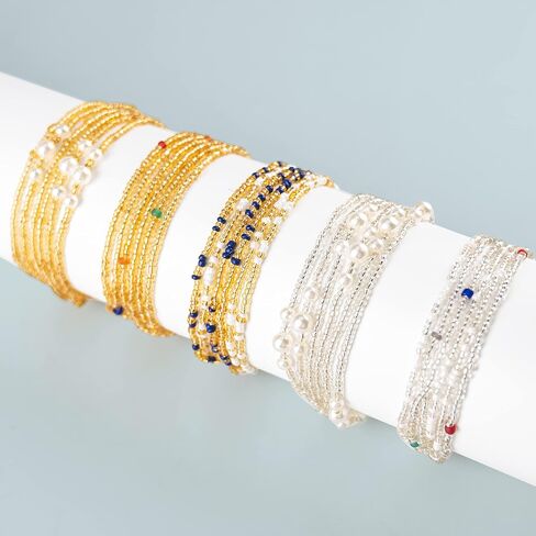 Waist Beads For Women 8pcs African Waist Beads Colorful Elastic Belly Chains Summer Belly Chain Jewelry For Women in Saudi Arabia
