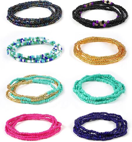 Waist Beads For Women 8pcs African Waist Beads Colorful Elastic Belly Chains Summer Belly Chain Jewelry For Women in Saudi Arabia