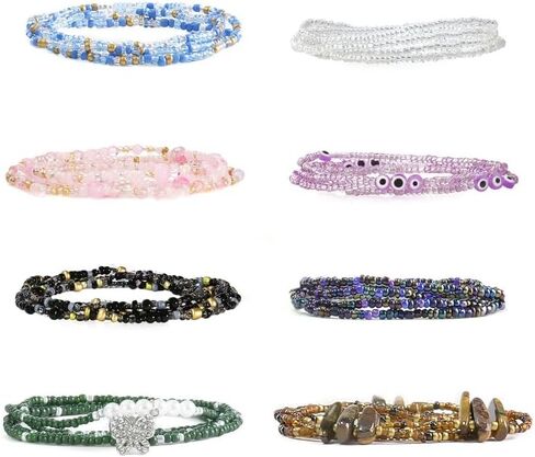 Waist Beads For Women 8pcs African Waist Beads Colorful Elastic Belly Chains Summer Belly Chain Jewelry For Women in Saudi Arabia