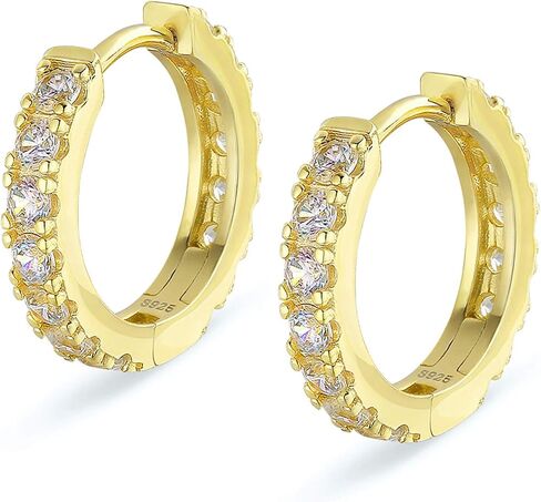 KRKC&CO Hoop Earrings for Men, S925 Sterling Silver, 14k/White Gold Plating Hoop Earrings in High Polished, Hypoallergenic, Lightweight, 5A CZ Stones, Simple and Stylish 15mm in Saudi Arabia