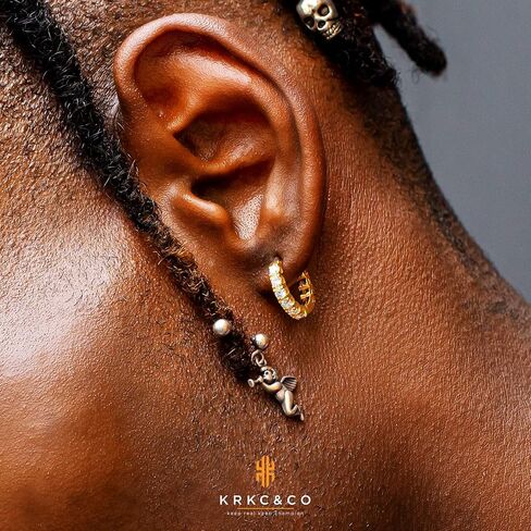 KRKC&CO Hoop Earrings for Men, S925 Sterling Silver, 14k/White Gold Plating Hoop Earrings in High Polished, Hypoallergenic, Lightweight, 5A CZ Stones, Simple and Stylish 15mm in Saudi Arabia