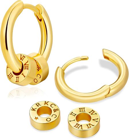KRKC&CO Hoop Earrings for Men, S925 Sterling Silver, 14k/White Gold Plating Hoop Earrings in High Polished, Hypoallergenic, Lightweight, 5A CZ Stones, Simple and Stylish 15mm in Saudi Arabia