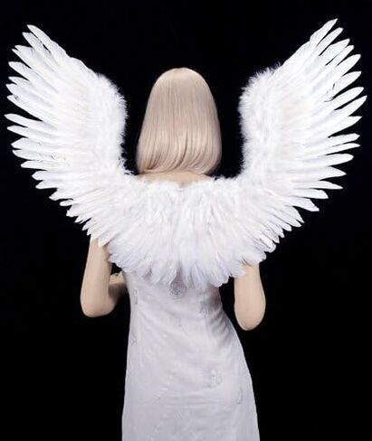فاشن وينغز زي تنكري ابيض مفتوح على شكل حرف V على شكل اجنحة ملاك من الريش للبالغين من الجنسين in Kuwait