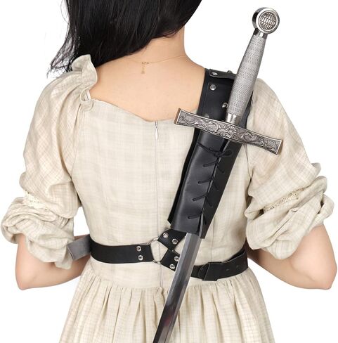 Renaissance Sword Holster Shoulder Back Sheath Frog Holder Crossbody, Sword Strap Belt Ideal for Warrior Knight Vikings SCA LARP,Medieval Viking Belt for Shoulder With Adjustable Leather Sword Frog in Saudi Arabia