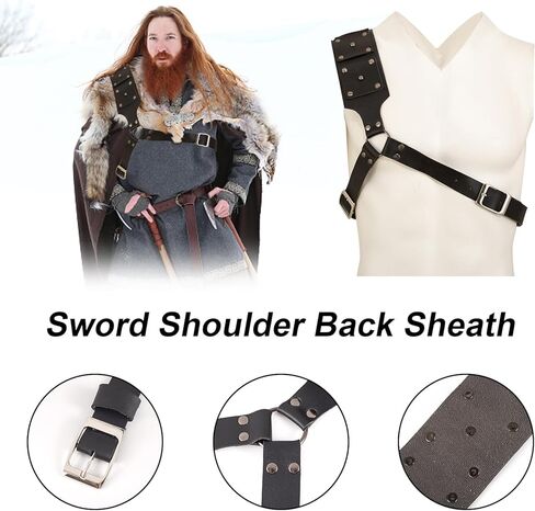Renaissance Sword Holster Shoulder Back Sheath Frog Holder Crossbody, Sword Strap Belt Ideal for Warrior Knight Vikings SCA LARP,Medieval Viking Belt for Shoulder With Adjustable Leather Sword Frog in Saudi Arabia