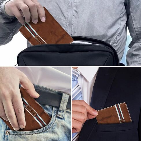 حامل جواز سفر جلدي من Banuce مع حزام مطاطي للجنسين، محفظة سفر للنساء أو الرجال، غطاء جواز سفر مع حامل بطاقات بني in Kuwait