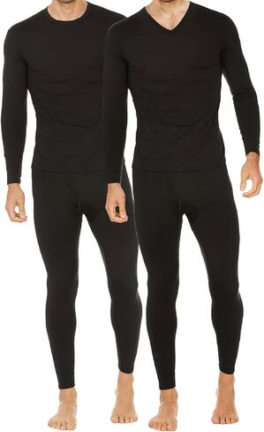 Thermajohn 2 Pack Thermal Underwear for Men Size 3XL V-Neck & Crew Neck Sets Black in Saudi Arabia