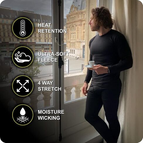 Thermajohn 2 Pack Thermal Underwear for Men Size 3XL V-Neck & Crew Neck Sets Black in Saudi Arabia