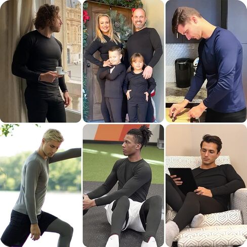 Thermajohn 2 Pack Thermal Underwear for Men Size 3XL V-Neck & Crew Neck Sets Black in Saudi Arabia