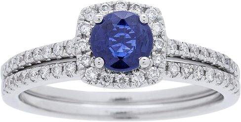 Gin & Grace 14K White Genuine Blue Sapphire Ring with Diamonds for women | Ethically, authentically & organically sourced (Round-Cut) shaped Sapphire hand-crafted jewelry for her | Sapphire Ring for women in Saudi Arabia