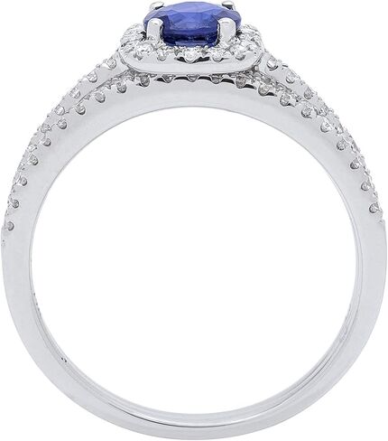 Gin & Grace 14K White Genuine Blue Sapphire Ring with Diamonds for women | Ethically, authentically & organically sourced (Round-Cut) shaped Sapphire hand-crafted jewelry for her | Sapphire Ring for women in Saudi Arabia