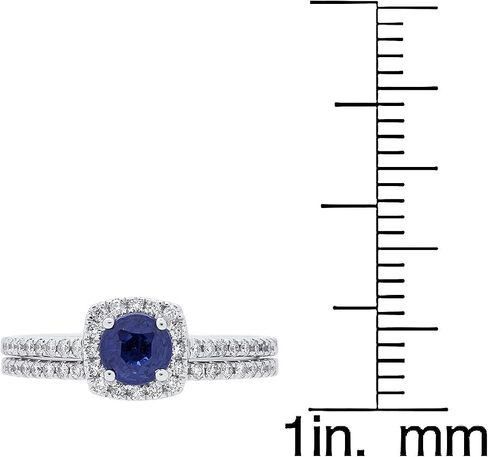 Gin & Grace 14K White Genuine Blue Sapphire Ring with Diamonds for women | Ethically, authentically & organically sourced (Round-Cut) shaped Sapphire hand-crafted jewelry for her | Sapphire Ring for women in Saudi Arabia