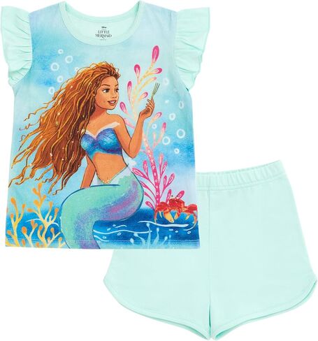 Disney Minnie Mouse Lilo & Stitch Little Mermaid Ariel Floral T-Shirt and French Terry Shorts Outfit Set Infant to Big Kid in Saudi Arabia