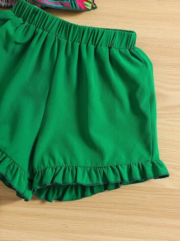 OYOANGLE Girl's 2 Pieces Outfits Graphic Print Short Puff Sleeve Sweetheart Neck Blouse and Shorts Set in Saudi Arabia