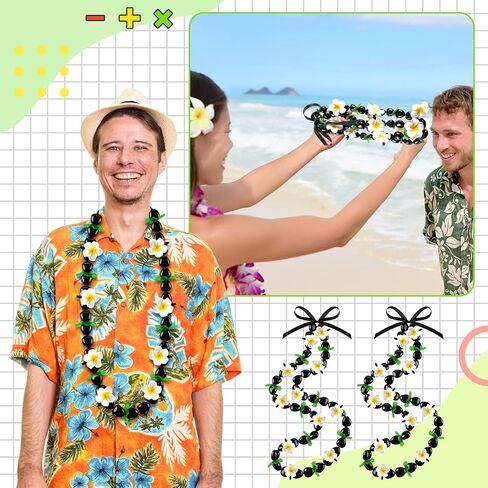 Kathfly 142 Pcs DIY Graduation Hawaiian Leis Kukui Nut Bead Necklace with Ribbon Tie Closure Foam Hawaiian Frangipani Artificial Plumeria Fake Fabric Leaves Hawaiian Kukui Nut Necklace Graduation Gift in Kuwait