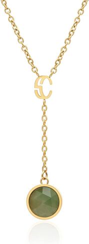 Gemstone Gold Plated Lariat Necklace for Women Dainty Minimalist Crystal Birthstone Green Aventurine Necklace Gift for Her Waterproof and Hypoallergenic in Saudi Arabia