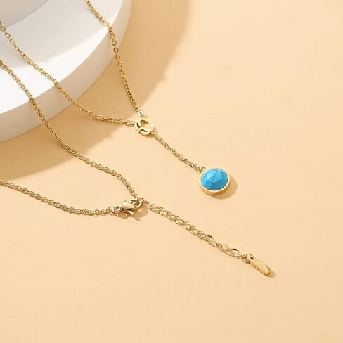 Gemstone Gold Plated Lariat Necklace for Women Dainty Minimalist Crystal Birthstone Green Aventurine Necklace Gift for Her Waterproof and Hypoallergenic in Saudi Arabia