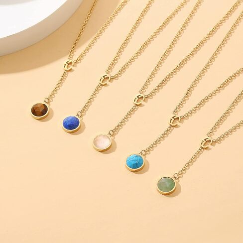 Gemstone Gold Plated Lariat Necklace for Women Dainty Minimalist Crystal Birthstone Green Aventurine Necklace Gift for Her Waterproof and Hypoallergenic in Saudi Arabia