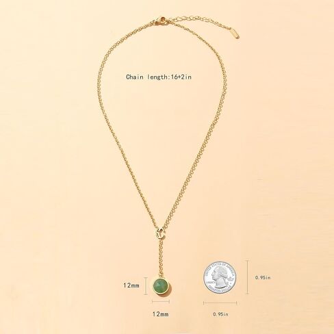Gemstone Gold Plated Lariat Necklace for Women Dainty Minimalist Crystal Birthstone Green Aventurine Necklace Gift for Her Waterproof and Hypoallergenic in Saudi Arabia