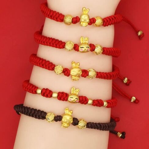 2023 New Year of The Rabbit Red String Handwoven Adjustable Bunny Charm Rope Bracelet Chinese Zodiac Animal Lucky Rabbits Charm Braided Corded Bracelets New Year Jewelry Gifts for Women in Saudi Arabia