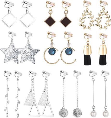 SAILIMUE 10 أزواج من الأقراط المشبكية للنساء أقراط طويلة متدلية متعددة الأقراط اللطيفة على شكل نجمة من اللؤلؤ أقراط عصرية ساحرة غير مثقوبة لا تسبب الحساسية in Kuwait