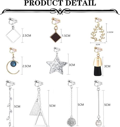 SAILIMUE 10 أزواج من الأقراط المشبكية للنساء أقراط طويلة متدلية متعددة الأقراط اللطيفة على شكل نجمة من اللؤلؤ أقراط عصرية ساحرة غير مثقوبة لا تسبب الحساسية in Kuwait