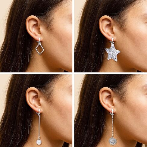 SAILIMUE 10 أزواج من الأقراط المشبكية للنساء أقراط طويلة متدلية متعددة الأقراط اللطيفة على شكل نجمة من اللؤلؤ أقراط عصرية ساحرة غير مثقوبة لا تسبب الحساسية in Kuwait