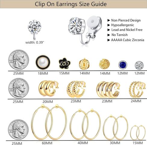 16 زوجًا من الأقراط المشبكية للنساء من الذهب والفضة غير المثقوبة 𝑪𝒍𝒊𝒑 𝑶𝒏 𝑯𝒐𝒐𝒑 𝑬𝒂𝒓𝒓𝒊𝒏𝒈𝒔 CZ Flower مقلد لؤلؤ المياه العذبة عقدة ملتوية بمشبك على مجموعة أقراط in Kuwait