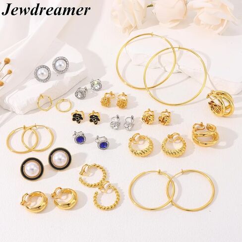 16 زوجًا من الأقراط المشبكية للنساء من الذهب والفضة غير المثقوبة 𝑪𝒍𝒊𝒑 𝑶𝒏 𝑯𝒐𝒐𝒑 𝑬𝒂𝒓𝒓𝒊𝒏𝒈𝒔 CZ Flower مقلد لؤلؤ المياه العذبة عقدة ملتوية بمشبك على مجموعة أقراط in Kuwait