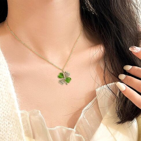 Jean Beau Lucky Clover Necklaces for Women Teen Girls Cute Gold Four Leaf Clover Pendant Necklace Dainty Chain Choker Prom Wedding Accessories Jewelry Gift in Saudi Arabia