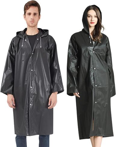 EVA Rain Ponchos for Adults, 2 Pack Reusable Raincoats with Hoods and Sleeves Lightweight Rain Jacket in Saudi Arabia