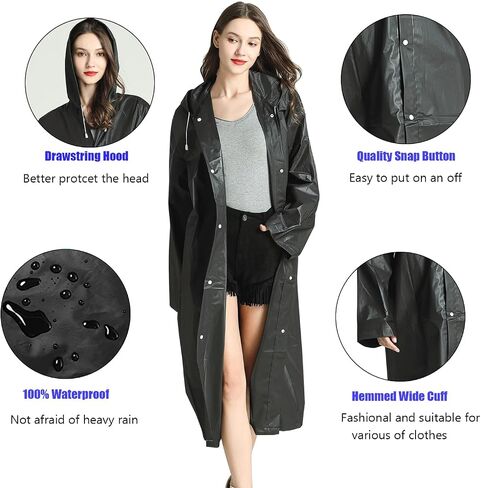 EVA Rain Ponchos for Adults, 2 Pack Reusable Raincoats with Hoods and Sleeves Lightweight Rain Jacket in Saudi Arabia