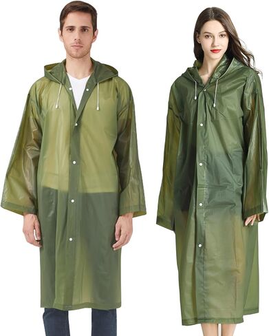EVA Rain Ponchos for Adults, 2 Pack Reusable Raincoats with Hoods and Sleeves Lightweight Rain Jacket in Saudi Arabia