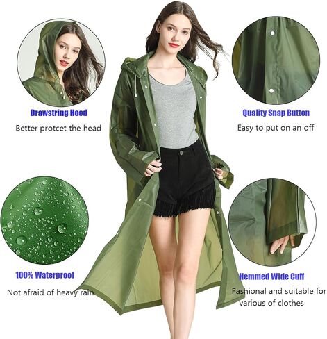 EVA Rain Ponchos for Adults, 2 Pack Reusable Raincoats with Hoods and Sleeves Lightweight Rain Jacket in Saudi Arabia