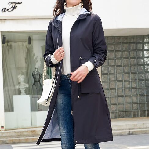 Homgro Women's Hooded Rain Jacket Long Waterproof Raincoat Casual Full Zip Anorak Midi Windbreaker Pockets in Saudi Arabia