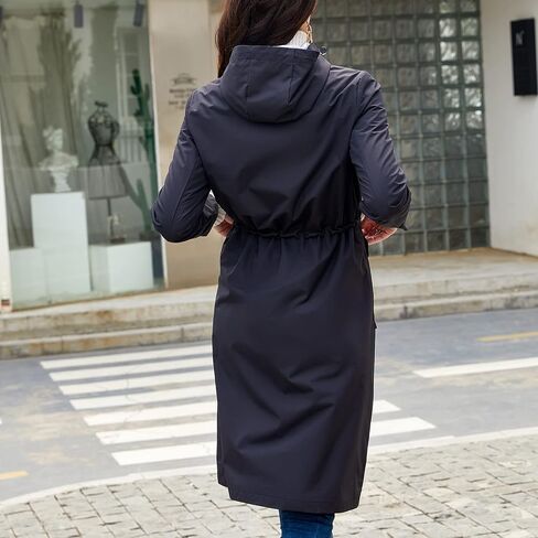 Homgro Women's Hooded Rain Jacket Long Waterproof Raincoat Casual Full Zip Anorak Midi Windbreaker Pockets in Saudi Arabia