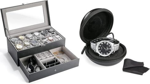 12 Slots Watch Box Organizer Bundle with Travel Watch Case in Saudi Arabia