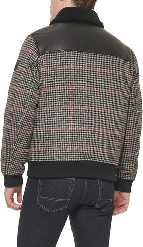Tommy Hilfiger Men's Mixed Media Wool Blend Sherpa Collar Bomber, Plaid, X-Large in Saudi Arabia
